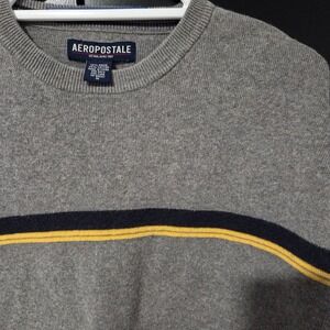 Aeropostale Mens Gray Striped Crew Neck Long Sleeve Sweater Size Medium